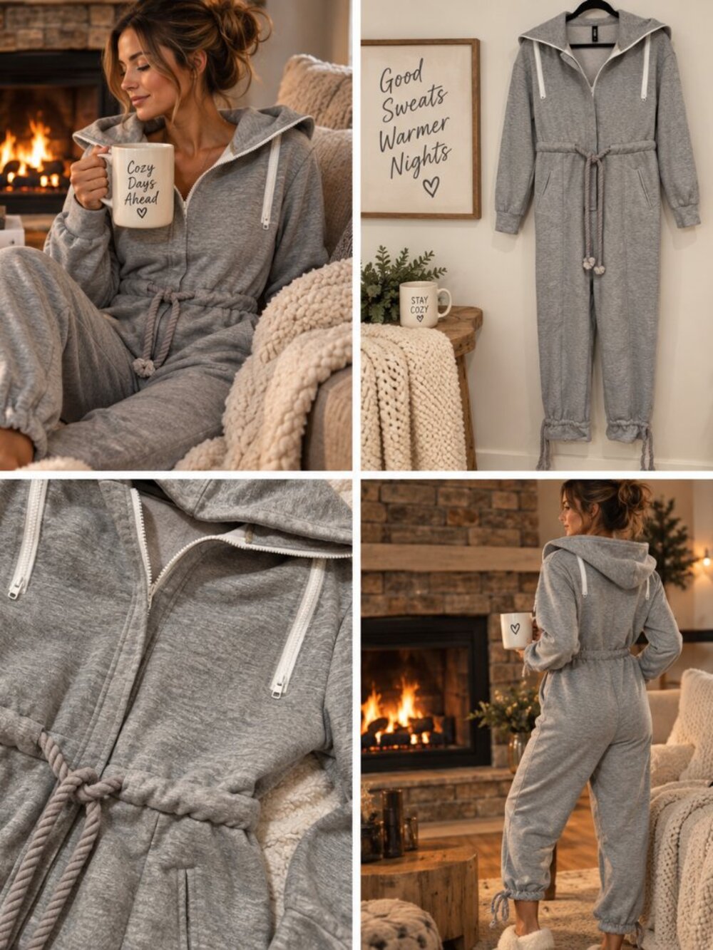 StyleWe Thick Sweater Jumpsuit with rope and zipper